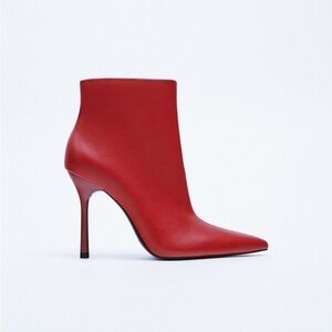 Zara Red Leather Ankle Boots